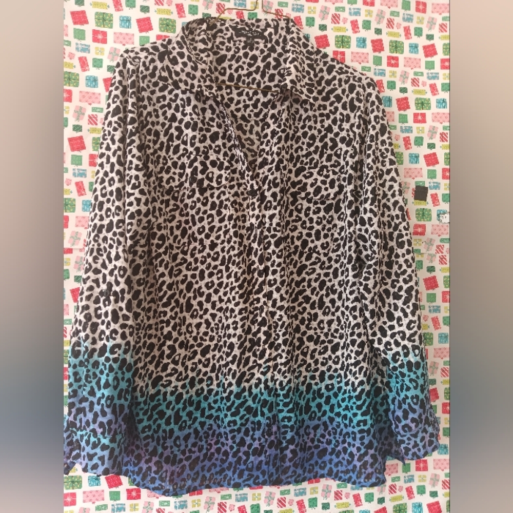 Notations Animal Print Shirt with Blue Gradient